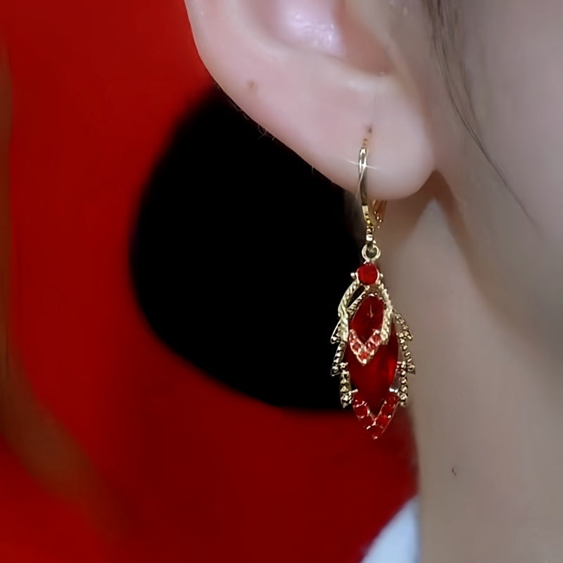 14K Gold Plated Zircon Red Diamond Lead Earrings