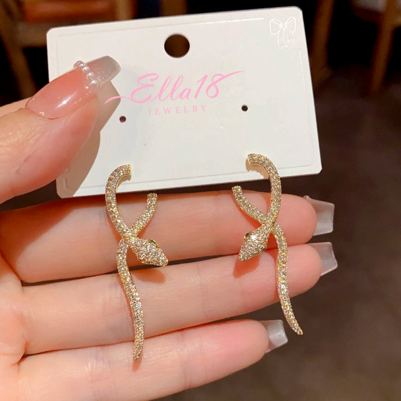 14K Gold Plated Zircon Snake Earrings