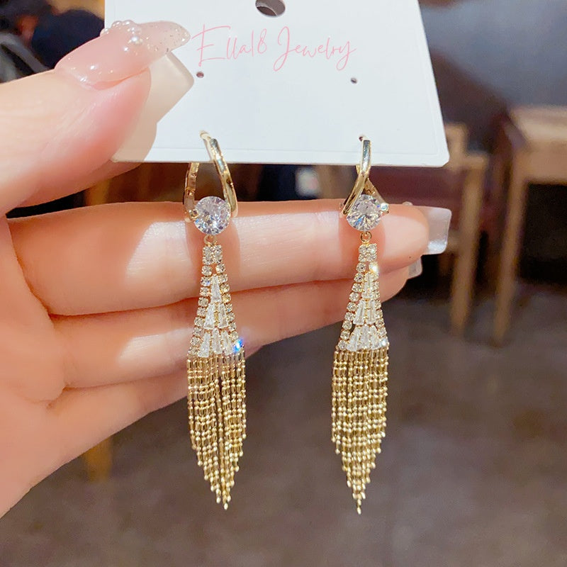 14K Gold-Plated Luxury Daimond Tassel Earrings