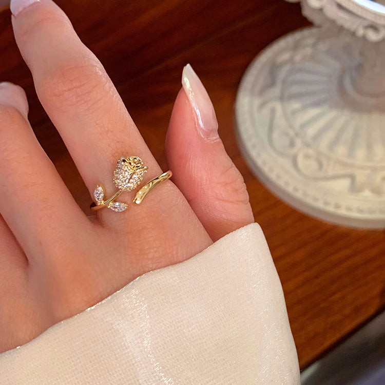 14K gold-plated diamond rose rings