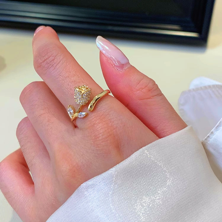14K gold-plated diamond rose rings