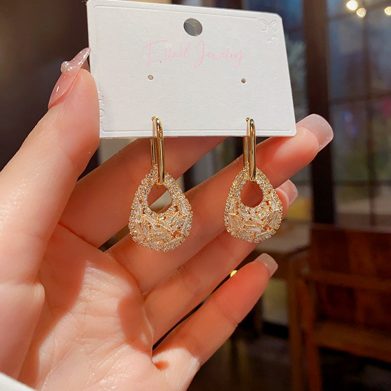 14k Gold-Plated Elegant Zircon Water Drops Earrings