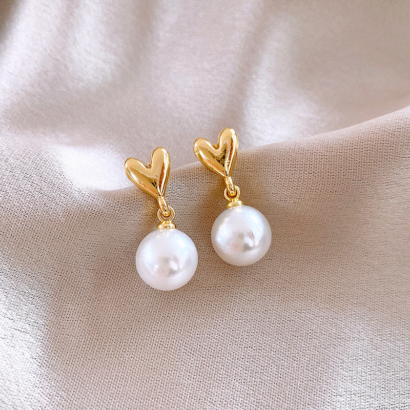 14k Gold-Plated Heart Pearl Earrings