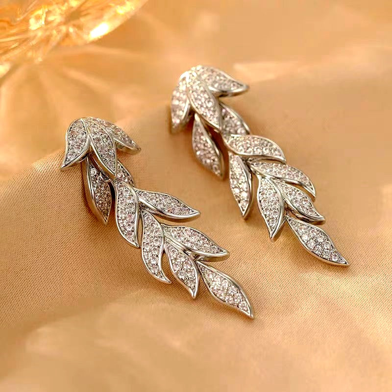 14k Gold-Plated Zircon Leaf Geometric Tassel Earrings