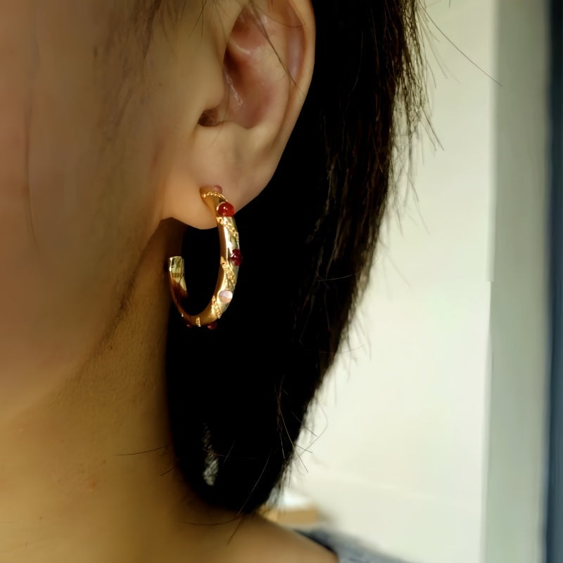 18K Gold-Plated Agate C-Shaped Earrings