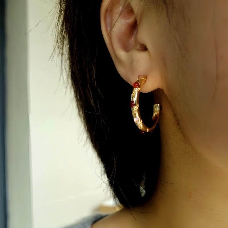 18K Gold-Plated Agate C-Shaped Earrings