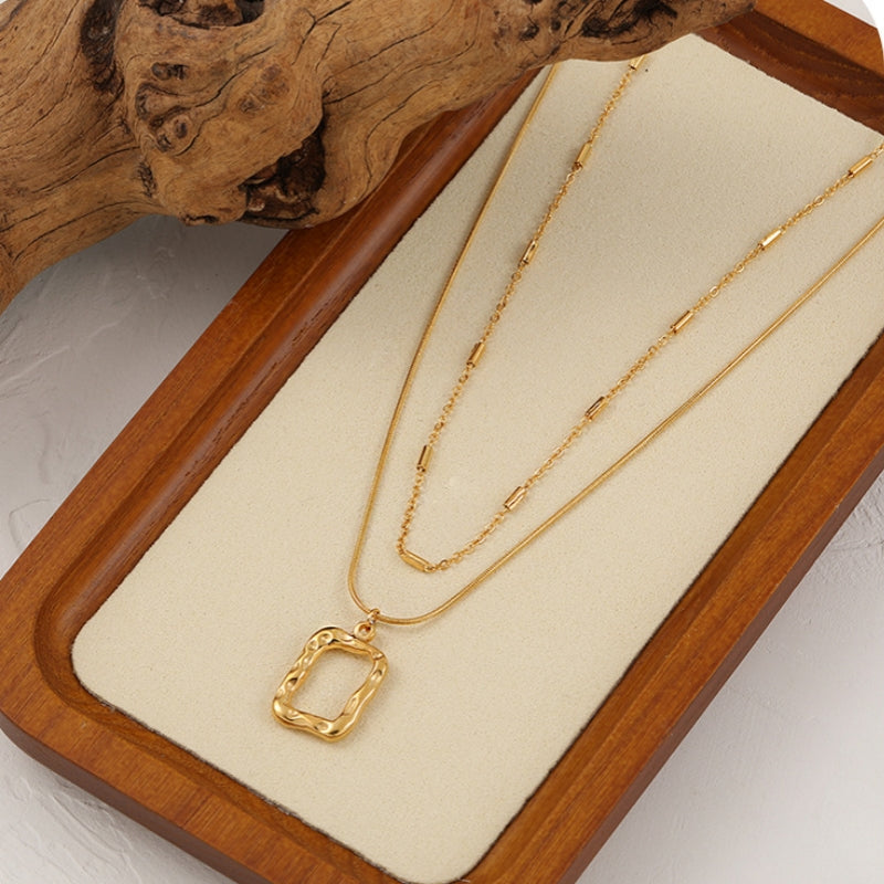 18K Gold-Plated Art Frame Double-Layered Necklaces