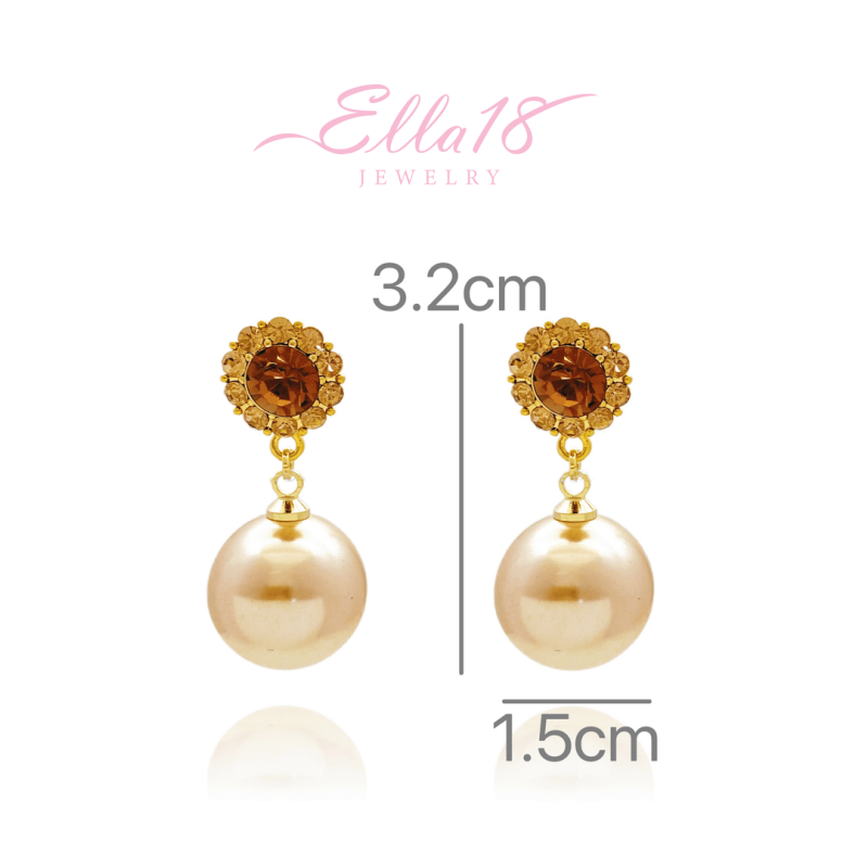 18K Gold-Plated Brown Diamond Pearl Earrings