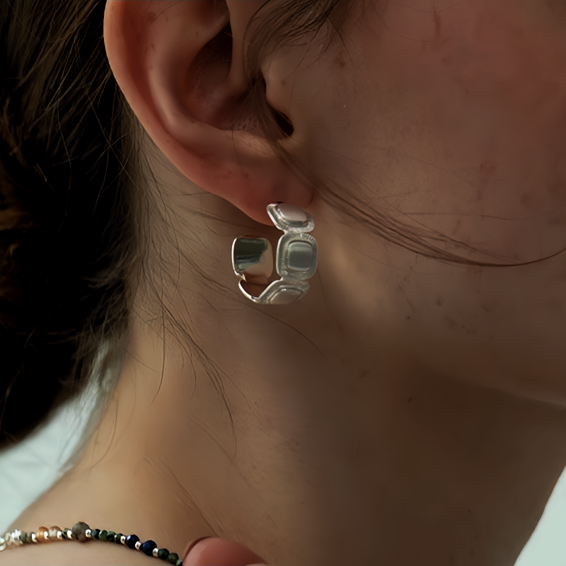 18K Gold-Plated Brushed Silver C-Shaped Earrings