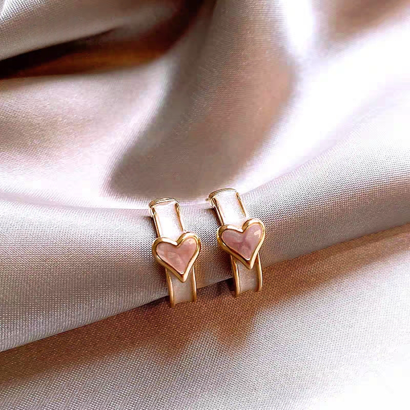 18K Gold-Plated C-Ring Glaze Heart Earrings