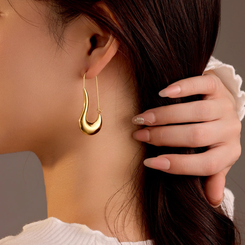 18K Gold-Plated Curved Water Drop Earrings