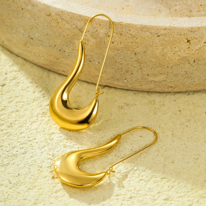18K Gold-Plated Curved Water Drop Earrings