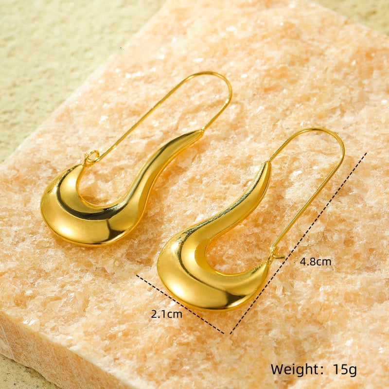 18K Gold-Plated Curved Water Drop Earrings
