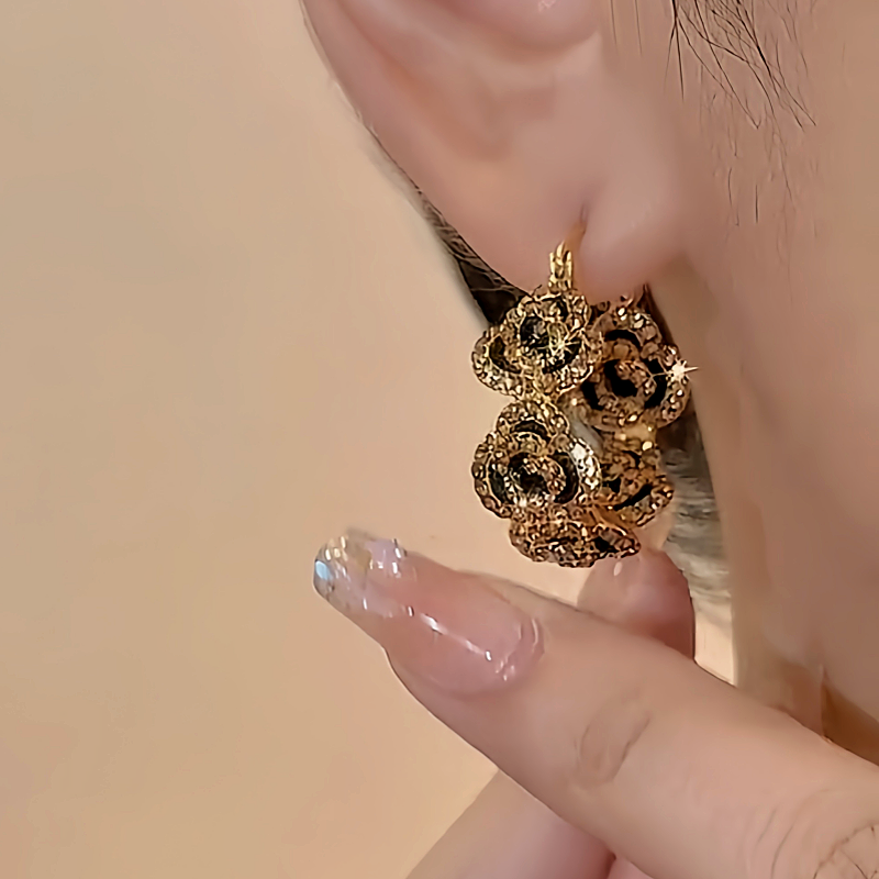 18K Gold-Plated Diamond Flower Hoop Earrings