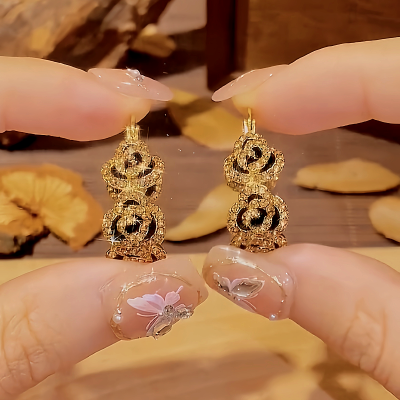 18K Gold-Plated Diamond Flower Hoop Earrings