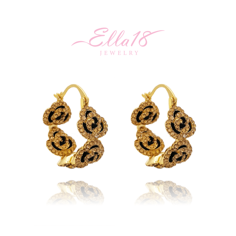 18K Gold-Plated Diamond Flower Hoop Earrings