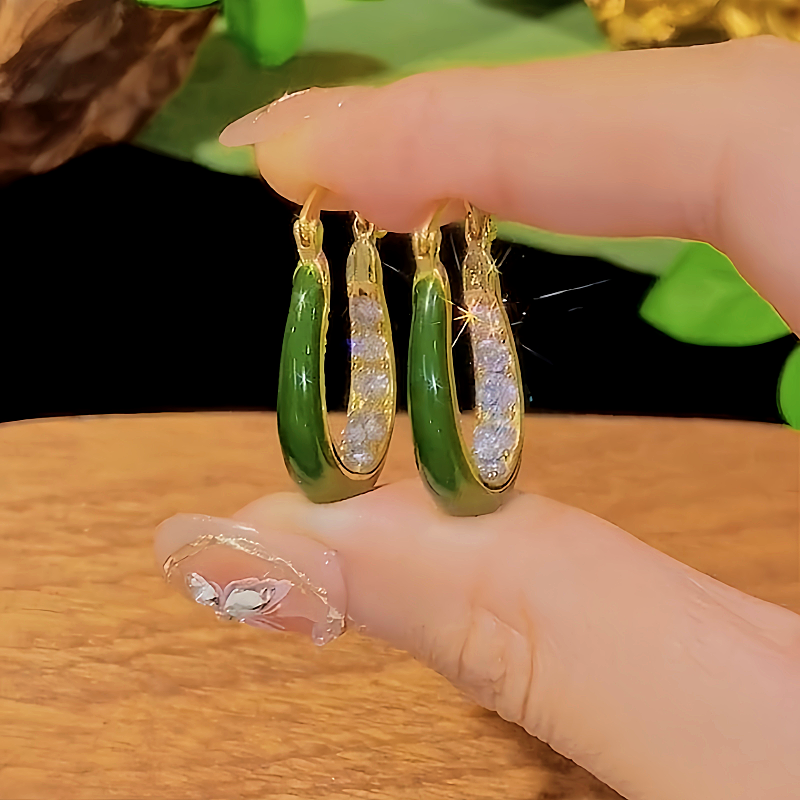 18K Gold-Plated Diamond Green Oil Drop Earrings