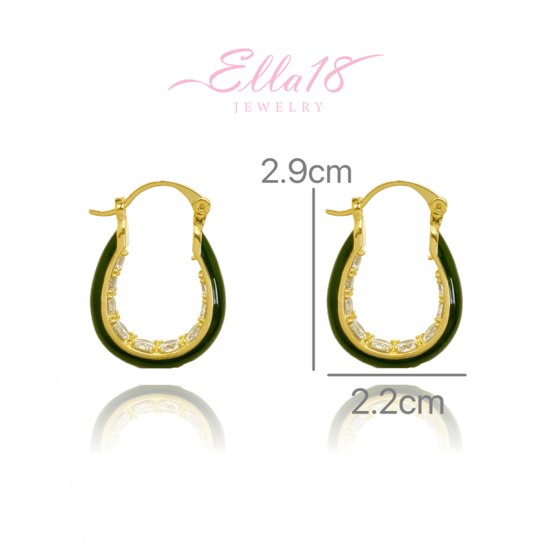 18K Gold-Plated Diamond Green Oil Drop Earrings
