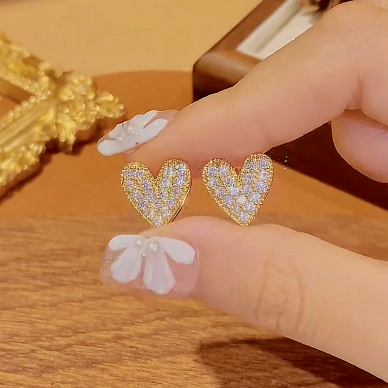 18K Gold-Plated Diamond Heart Earrings