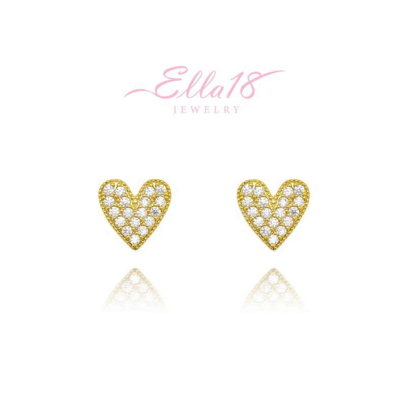 18K Gold-Plated Diamond Heart Earrings