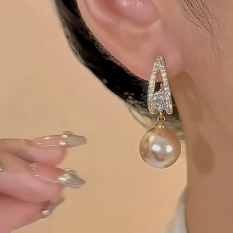 18K Gold-Plated Diamond Pearl Drop Earrings