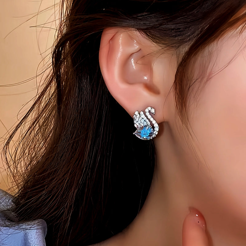 18K Gold-Plated Diamond Swan Earrings