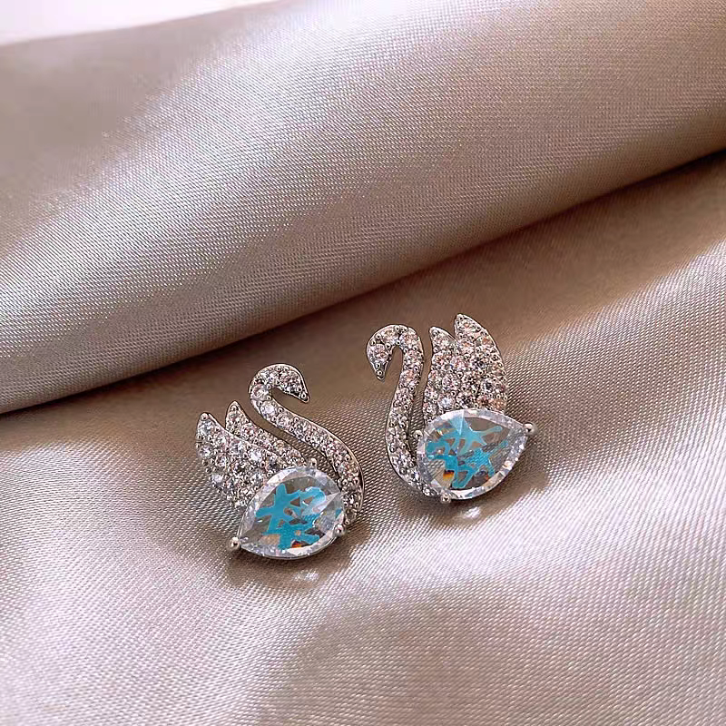 18K Gold-Plated Diamond Swan Earrings