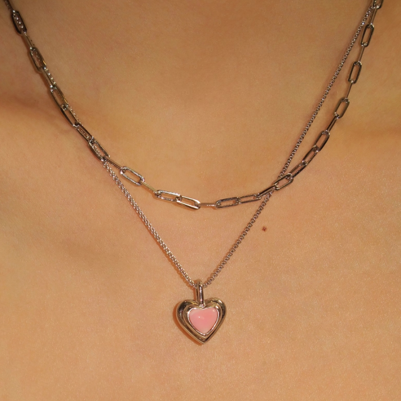 18K Gold-Plated Double-Layer Pendant Pink Heart Necklace