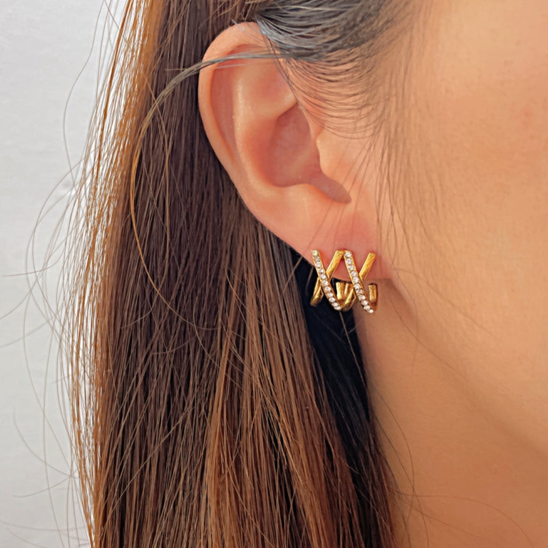 18K Gold-Plated Elegant Double X Studs