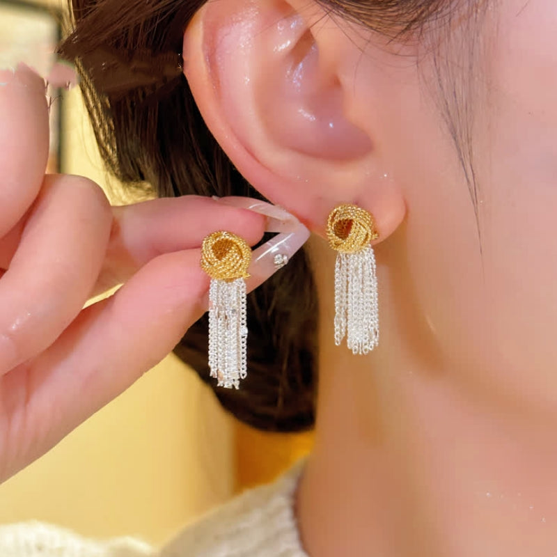 18K Gold-Plated Elegant Twisted Ball Tassel Earrings