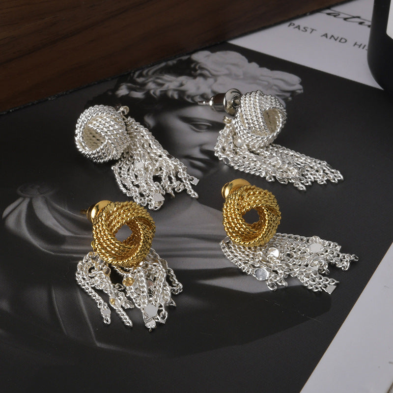 18K Gold-Plated Elegant Twisted Ball Tassel Earrings