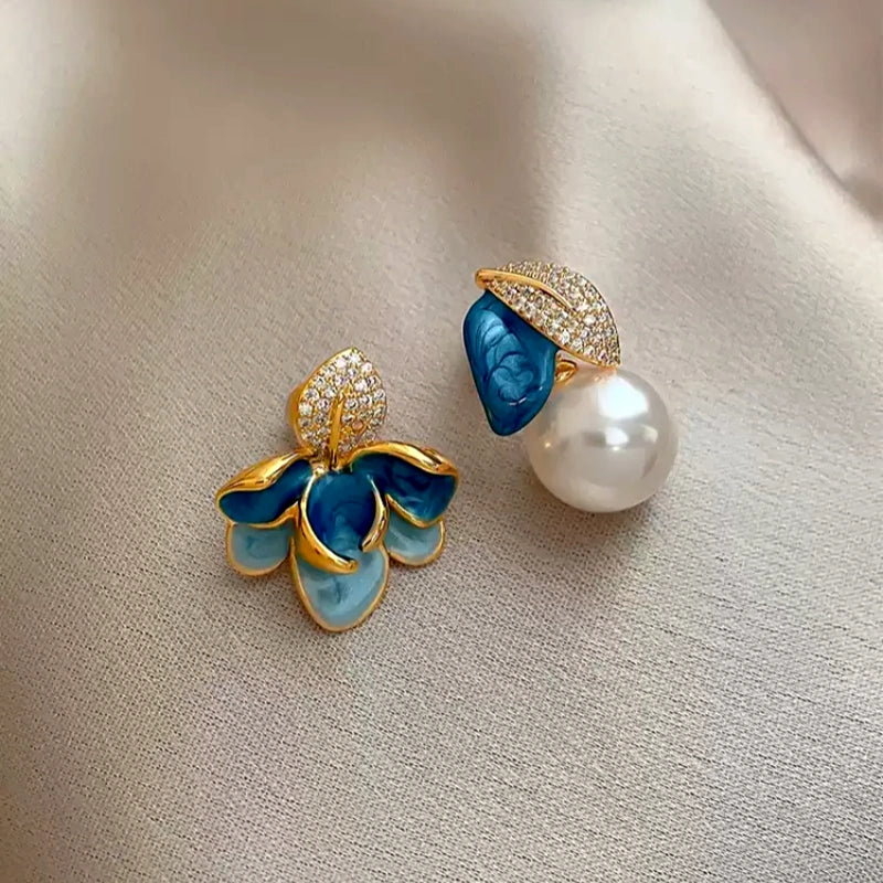 18K Gold-Plated Enamel Drip Flower Earrings