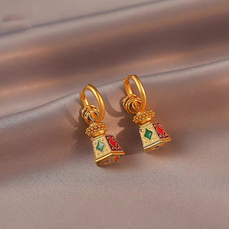 18K Gold-Plated Enamel Drip Glaze Bell-Shaped Earrings