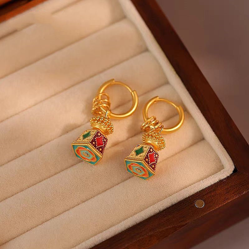 18K Gold-Plated Enamel Drip Glaze Bell-Shaped Earrings
