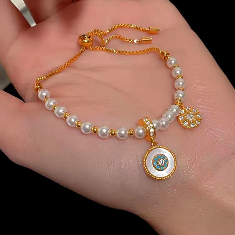 18K Gold-Plated Exquisite Eight-Pointed Star Zircon Pearl Bracelet