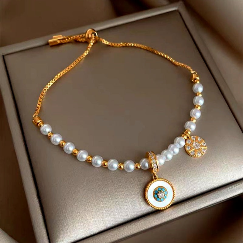 18K Gold-Plated Exquisite Eight-Pointed Star Zircon Pearl Bracelet