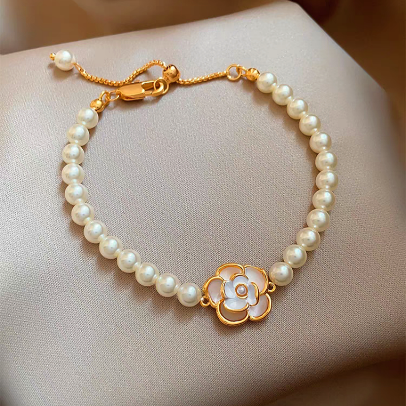 18K Gold-Plated Exquisite Pearl Camellia Bracelet