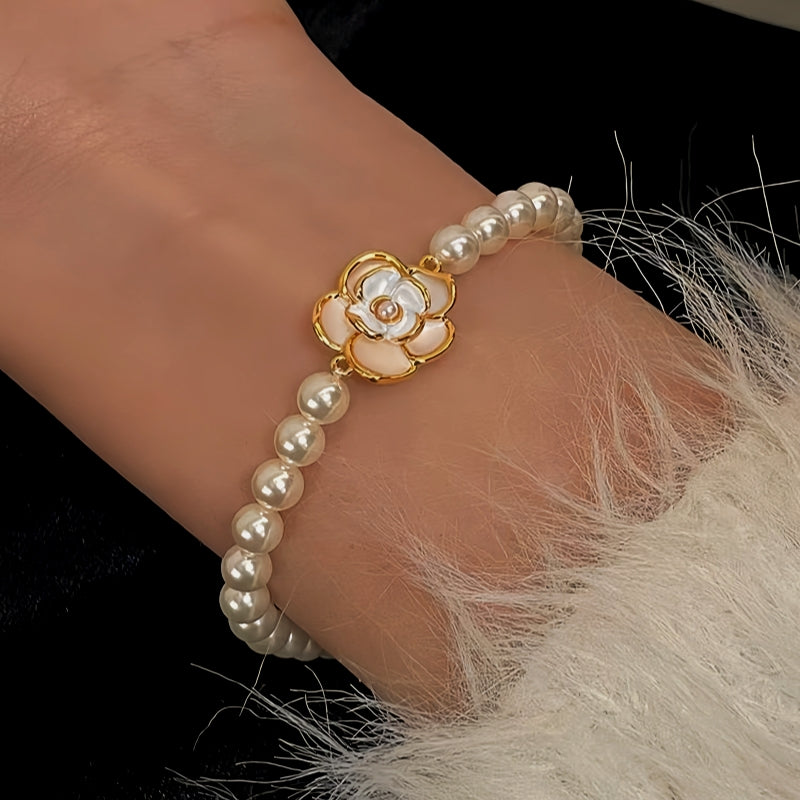 18K Gold-Plated Exquisite Pearl Camellia Bracelet