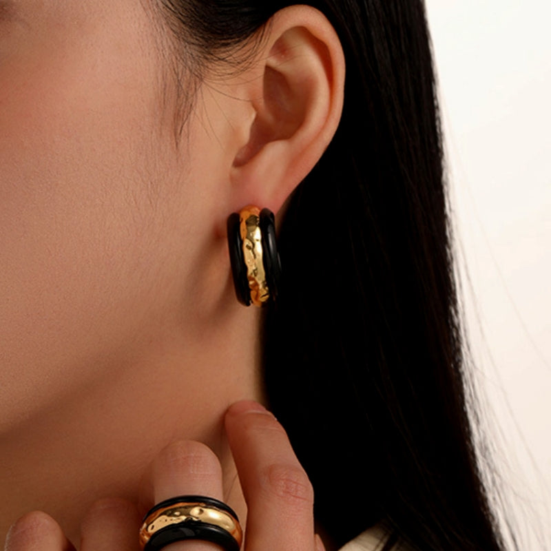 18K Gold-Plated Glaze Texture C-Shaped Earrings