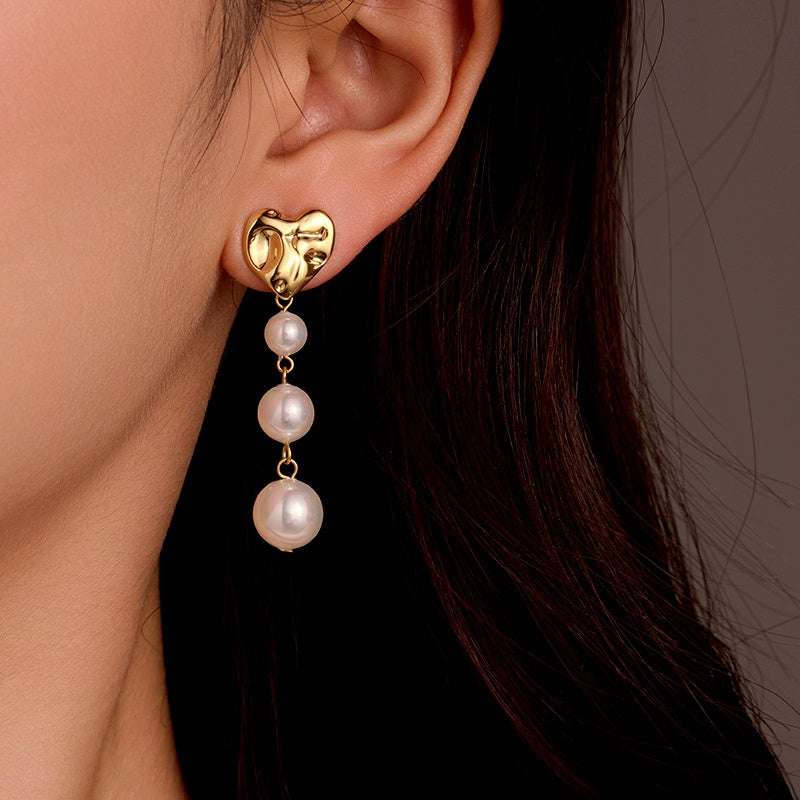 18K Gold-Plated Heart Pearl Earrings