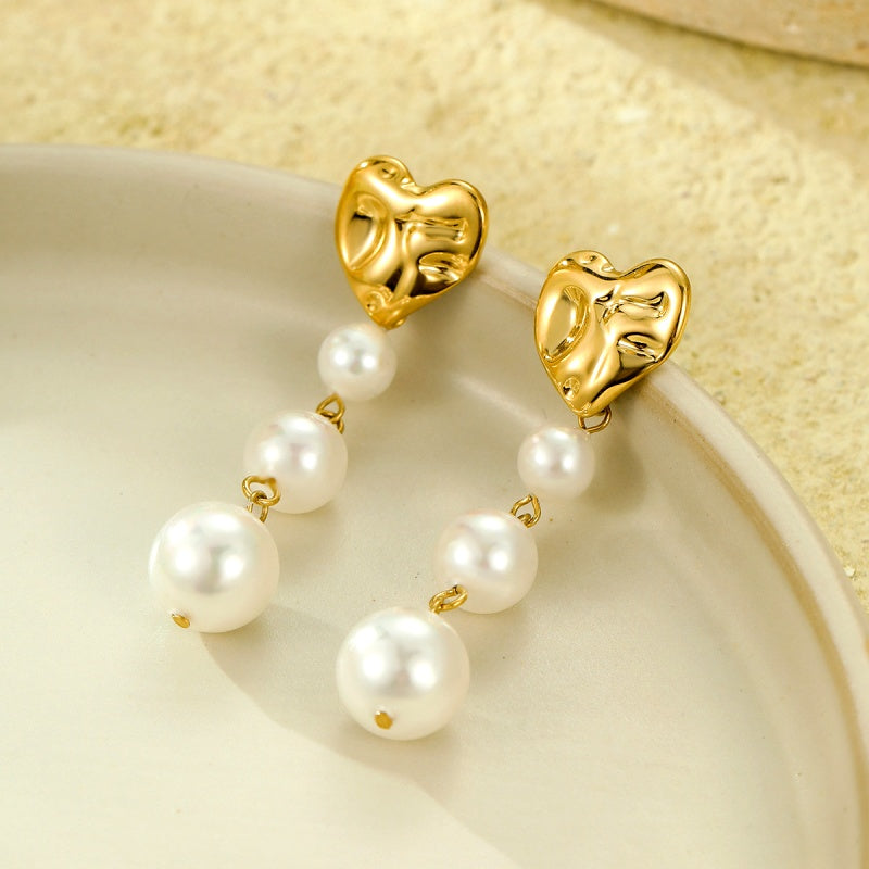 18K Gold-Plated Heart Pearl Earrings