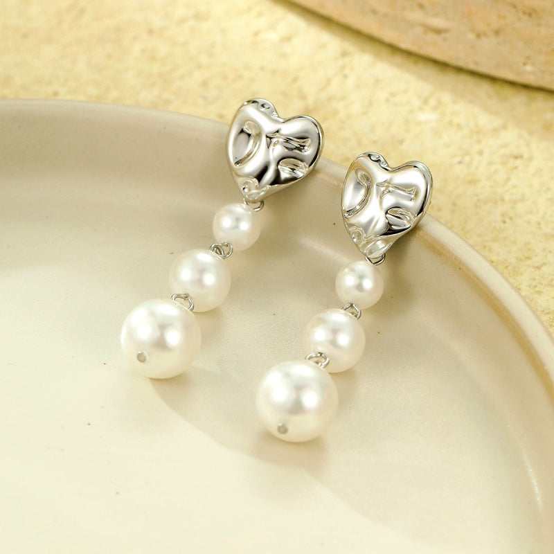 18K Gold-Plated Heart Pearl Earrings