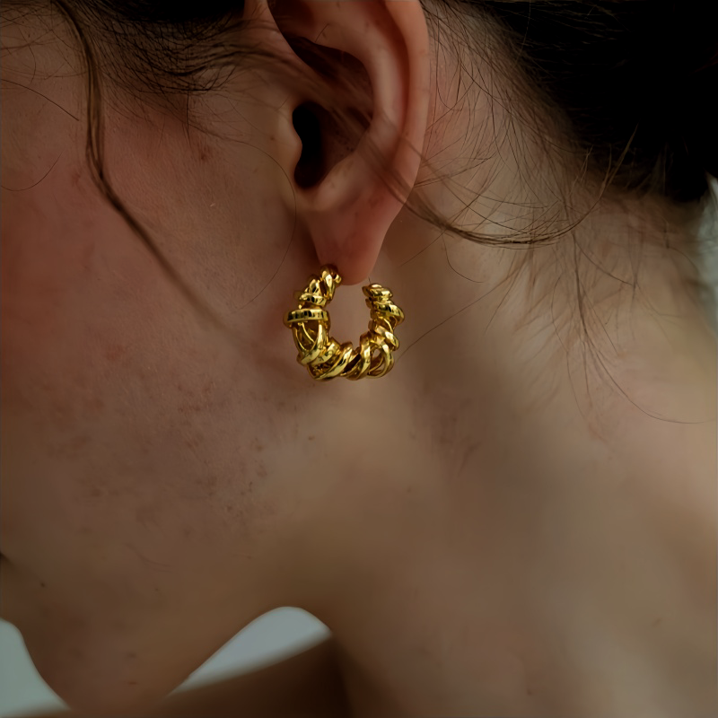 18K Gold-Plated Hollow C-Shaped Earrings