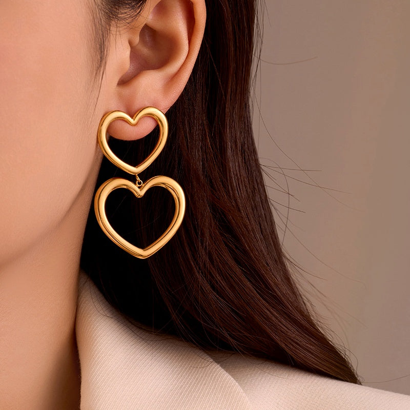 18K Gold-Plated Hollow Double-Heart Earrings