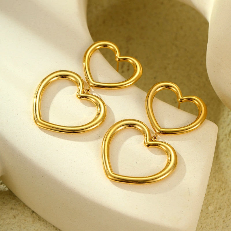 18K Gold-Plated Hollow Double-Heart Earrings