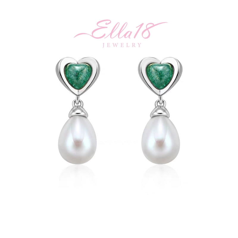 18K Gold-Plated Ice Crystal Heart Pearl Earrings