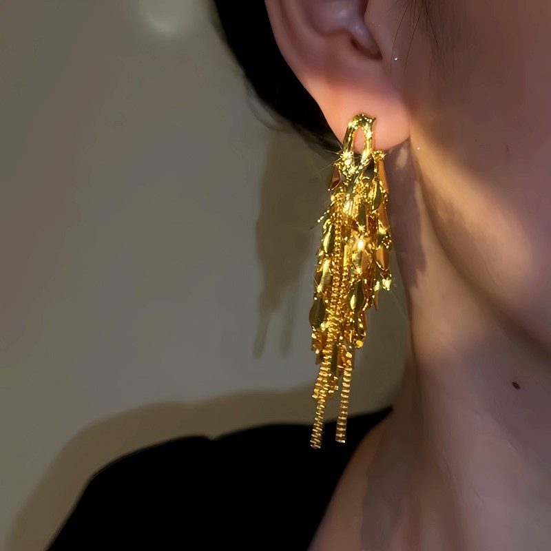 18K Gold-Plated Leaf Tassel Earrings