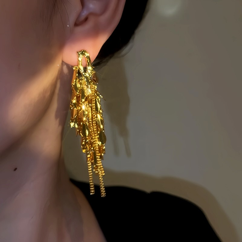 18K Gold-Plated Leaf Tassel Earrings