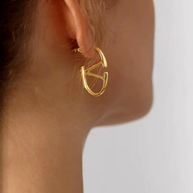 18K Gold-Plated Letter V Earrings
