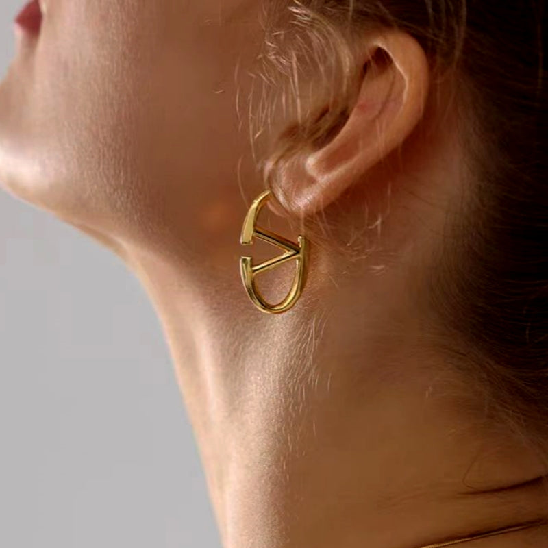 18K Gold-Plated Letter V Earrings